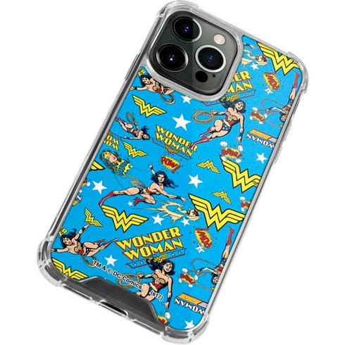 DC Comics Wonder Woman Action pose pattern iPhone 14 Pro Clear Case